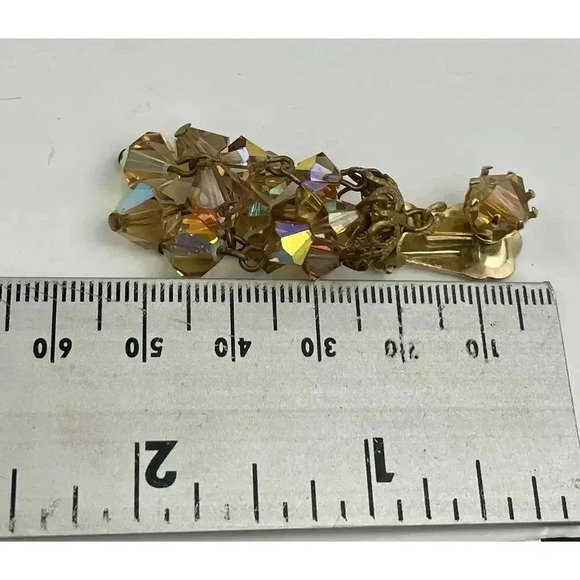VTG Crystal Chandelier Clip On Earring Brown Iridescent Beaded Dangle 2" Long - Picture 7 of 16